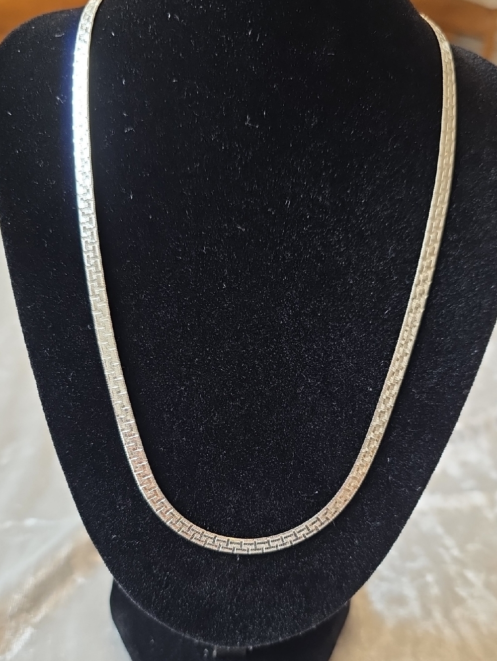 Vintage Classic Sterling Silver Herringbone Chain Necklace With Geometric Design